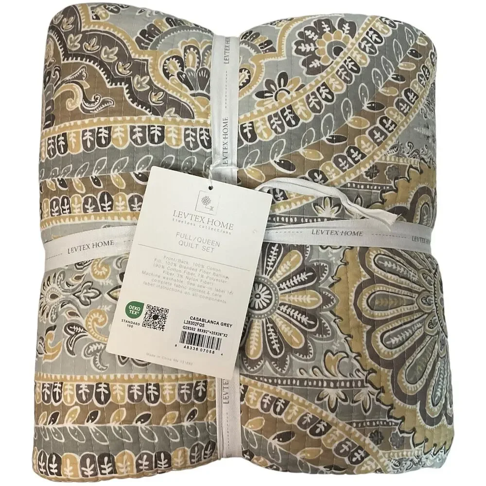 Levtex Casablanca 3 Pc Cotton Quilt Set Gray Multi Full/Queen